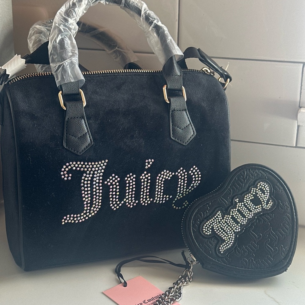 Juicy Couture Black Satchel with Heart Pouch